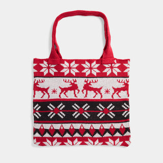 Reindeer Knit Shopper Tote - Red/White