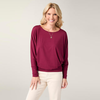 Soft Landing Dolman Sleeve Top - Rich Wine
