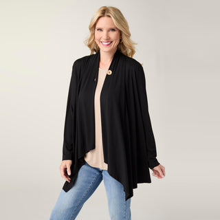 Soft Landing Cardigan with Button Closure - Black
