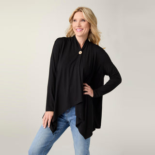 Soft Landing Cardigan with Button Closure - Black