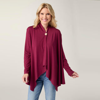 Soft Landing Cardigan with Button Closure - Rich Wine