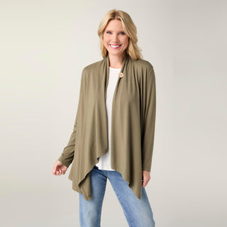 Soft Landing Cardigan with Button Closure - Dusty Olive