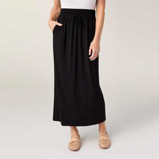 Soft Landing Tie Front Skirt with Pockets - Black
