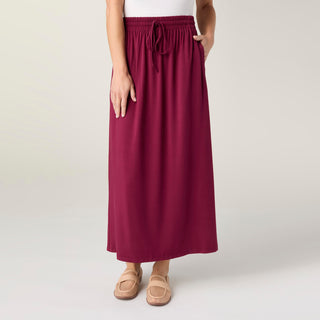 Soft Landing Tie Front Skirt with Pockets - Rich Wine