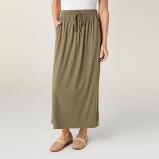Soft Landing Tie Front Skirt with Pockets - Dusty Olive