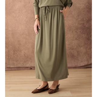 Soft Landing Tie Front Skirt with Pockets - Dusty Olive