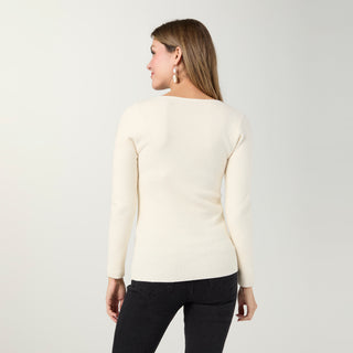 Kamryn V-Neck Rib Knit Top - Ivory