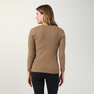 Kamryn V-Neck Rib Knit Top - Mocha
