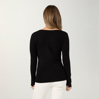 Kamryn V-Neck Rib Knit Top - Black