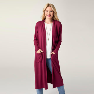 Soft Landing Long Sleeve Cardigan - Rich Wine