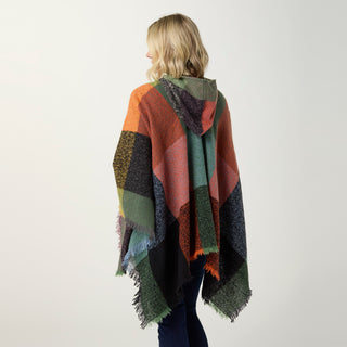 Copacabana Hooded Poncho - Green/Autumn Orange