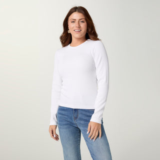 Ultra-Lush Seamless Ribbed Crew Neck Top - White