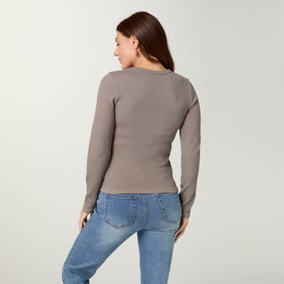 Ultra-Lush Seamless Ribbed Crew Neck Top - Taupe