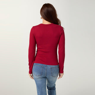 Ultra-Lush Seamless Ribbed Crew Neck Top - Red