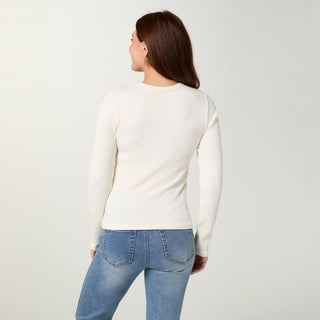 Ultra-Lush Seamless Ribbed Crew Neck Top - Pearl
