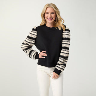 Solay Mixed Media Long Sleeve Top - Black