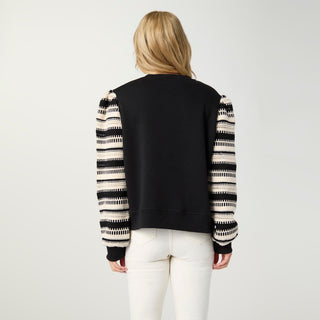 Solay Mixed Media Long Sleeve Top - Black