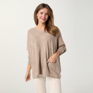 Lightweight Heavenly-Luxe Textured Knit Poncho - Beige Heather