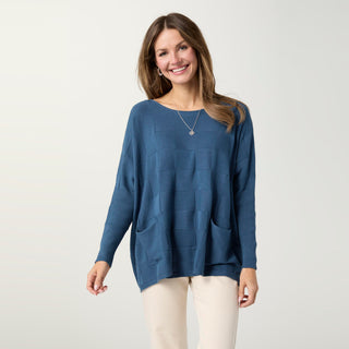 Lightweight Heavenly-Luxe Textured Knit Poncho - Stellar Blue