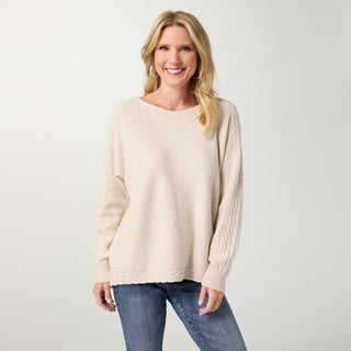 Heavenly-Luxe Cable Knit Detail Dolman Sweater - Oatmeal