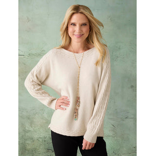 Heavenly-Luxe Cable Knit Detail Dolman Sweater - Oatmeal
