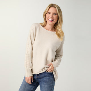 Heavenly-Luxe Cable Knit Detail Dolman Sweater - Oatmeal