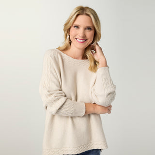 Heavenly-Luxe Cable Knit Detail Dolman Sweater - Oatmeal