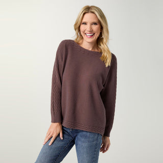 Heavenly-Luxe Cable Knit Detail Dolman Sweater - French Roast