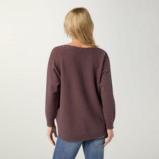Heavenly-Luxe Cable Knit Detail Dolman Sweater - French Roast