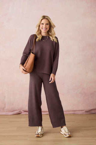 Heavenly-Luxe Cable Knit Detail Dolman Sweater - French Roast