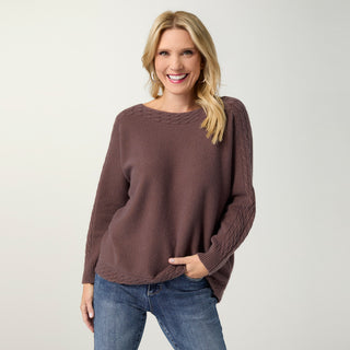 Heavenly-Luxe Cable Knit Detail Dolman Sweater - French Roast