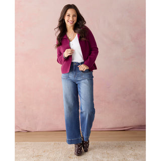 Heavenly-Luxe Notch Collar Cardigan - Rich Wine
