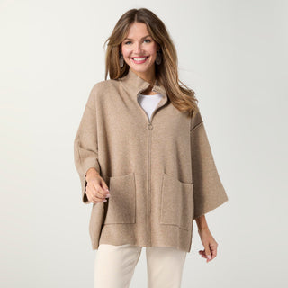 Heavenly-Luxe Zip Cardigan with Pockets - Beige Heather