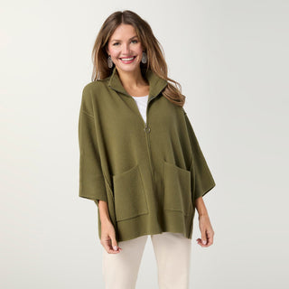 Heavenly-Luxe Zip Cardigan with Pockets - Army Green