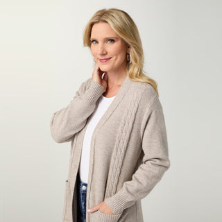 Heavenly-Luxe Cable Knit Duster Cardigan - Sand Heather