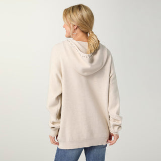 Heavenly-Luxe Embellished Hooded Sweater - Oatmeal