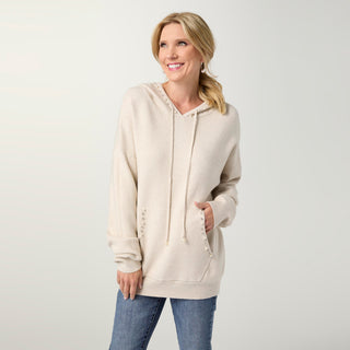 Heavenly-Luxe Embellished Hooded Sweater - Oatmeal