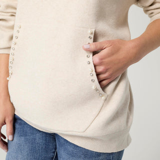 Heavenly-Luxe Embellished Hooded Sweater - Oatmeal