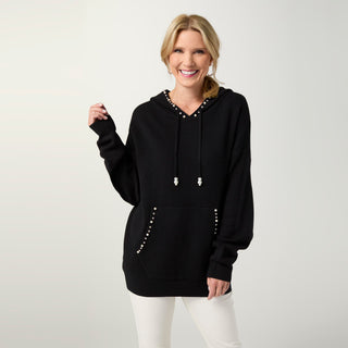 Heavenly-Luxe Embellished Hooded Sweater - Black