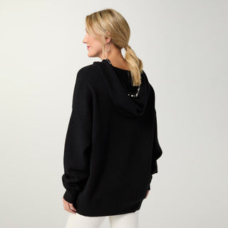 Heavenly-Luxe Embellished Hooded Sweater - Black