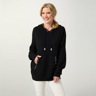 Heavenly-Luxe Embellished Hooded Sweater - Black