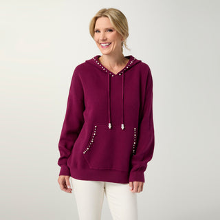 Heavenly-Luxe Embellished Hooded Sweater - Rich Wine