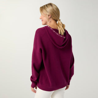 Heavenly-Luxe Embellished Hooded Sweater - Rich Wine