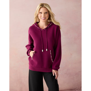 Heavenly-Luxe Embellished Hooded Sweater - Rich Wine