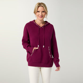 Heavenly-Luxe Embellished Hooded Sweater - Rich Wine