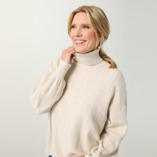 Heavenly-Luxe Textured Knit Turtleneck Sweater - Oatmeal