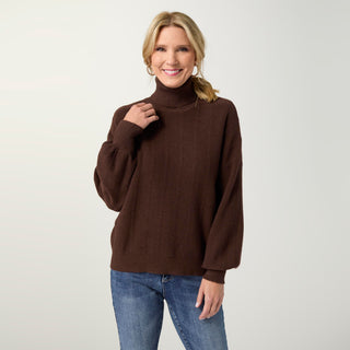Heavenly-Luxe Textured Knit Turtleneck Sweater - Espresso