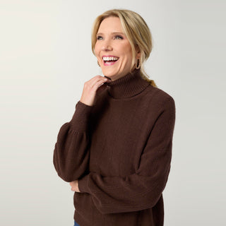 Heavenly-Luxe Textured Knit Turtleneck Sweater - Espresso