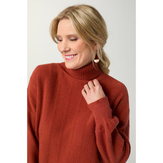 Heavenly-Luxe Textured Knit Turtleneck Sweater - Spice