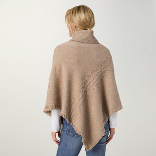 Heavenly-Luxe Cable Knit Turtleneck Poncho - Beige Heather